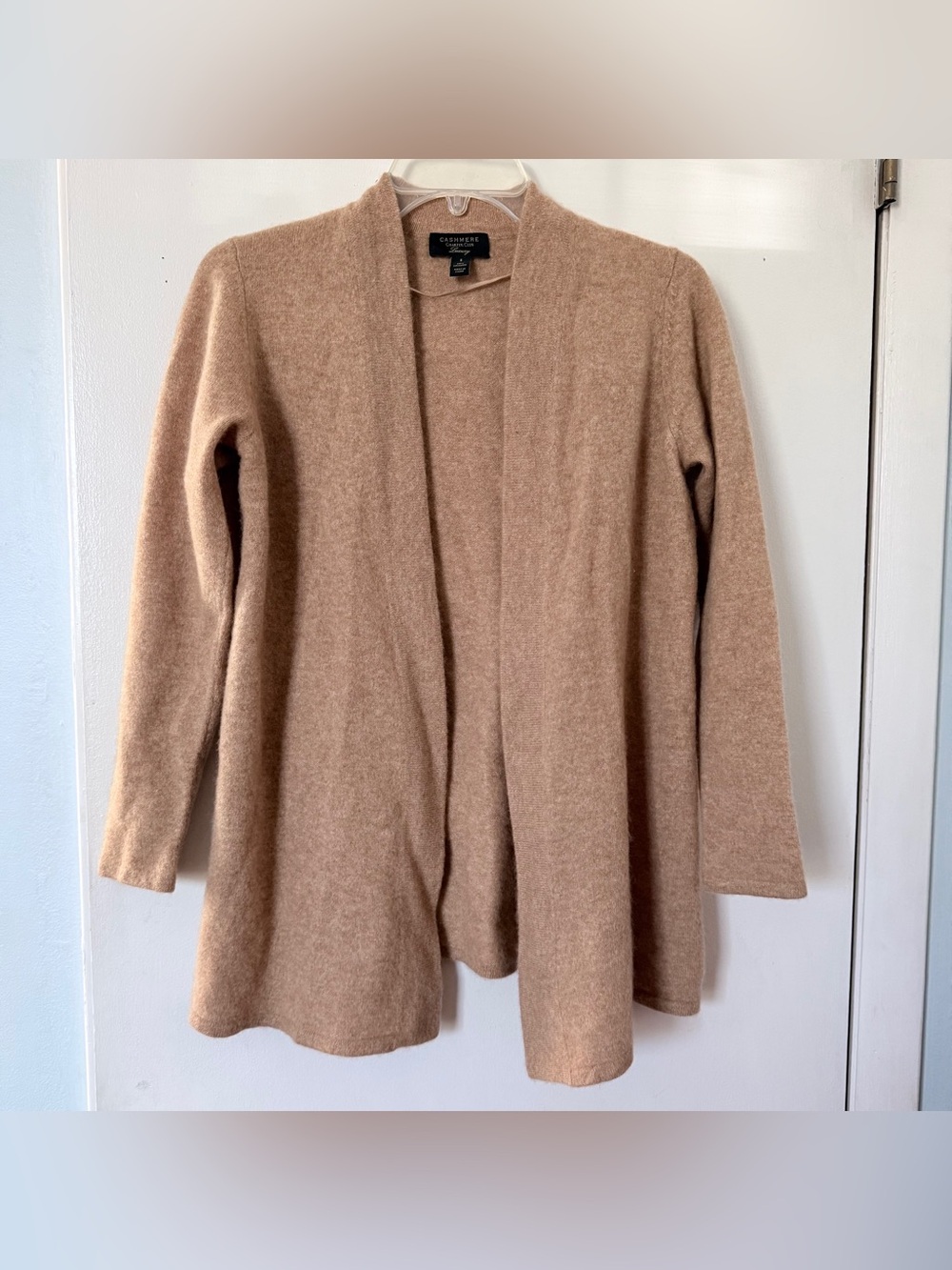Charter Club Luxury 100% Cashmere Beige Open Front Long Sleeve Cardigan Sz S